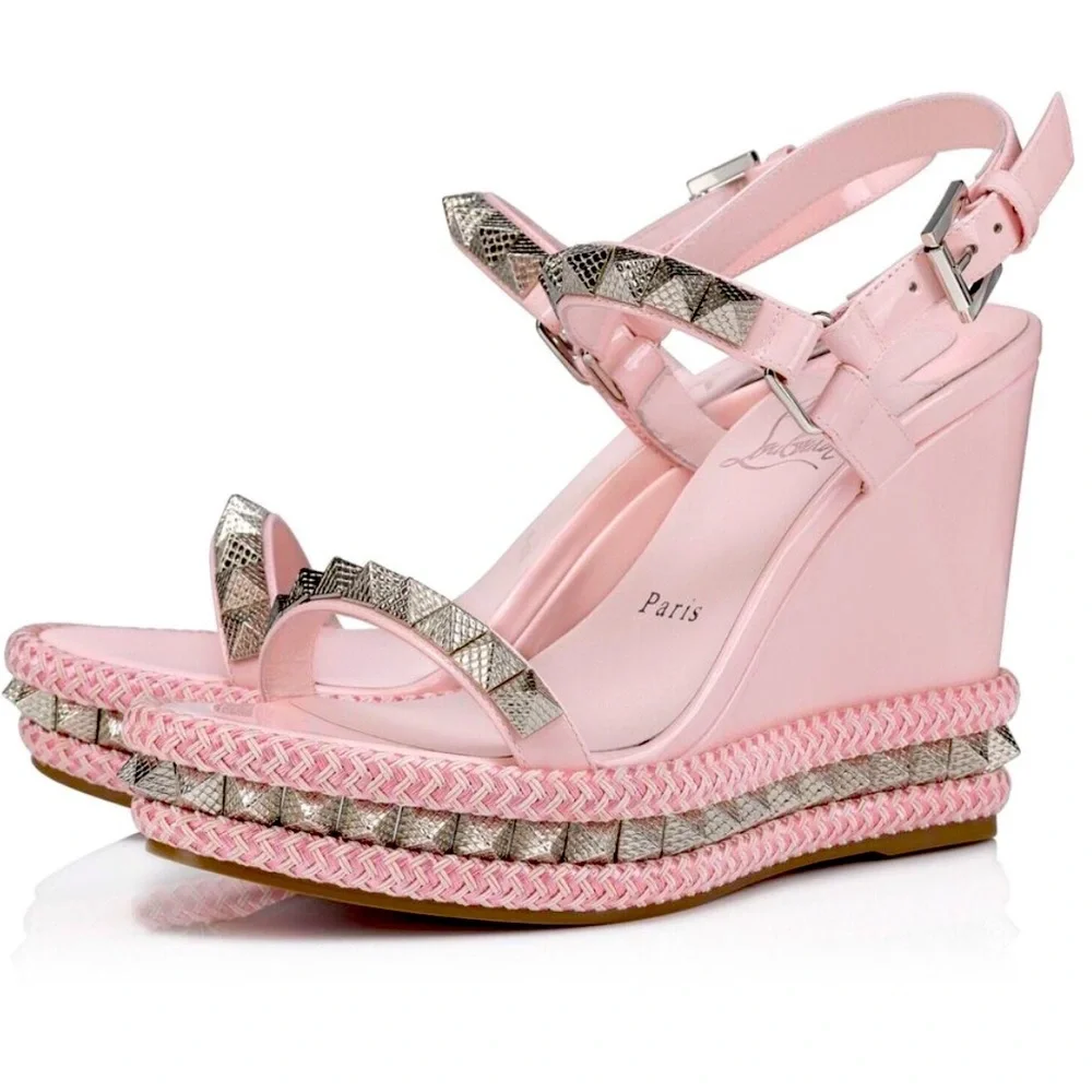 Christian Louboutin Pyraclou 110 Poupee Pink Platform Wedge Sandal Heel 39, 8us - Picture 1 of 3